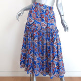 Dodo Bar Or Midi Skirt Stevie Blue Paisley Print Silk Size 40 - Celebrity Owned
