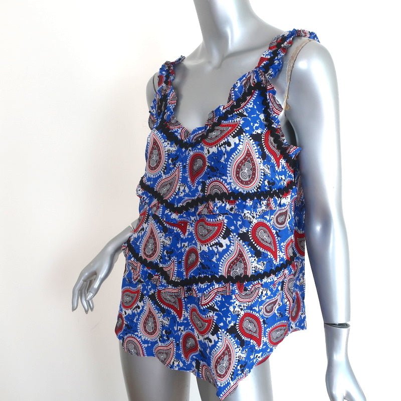 Dodo Bar Or Tank Top Lita Blue Paisley Print Silk Size 42 Sleeveless Blouse - Celebrity Owned