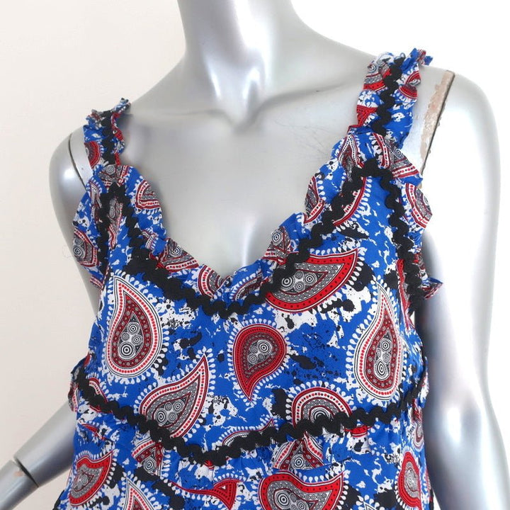 Dodo Bar Or Tank Top Lita Blue Paisley Print Silk Size 42 Sleeveless Blouse - Celebrity Owned