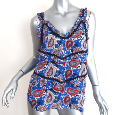 Dodo Bar Or Tank Top Lita Blue Paisley Print Silk Size 42 Sleeveless Blouse - Celebrity Owned