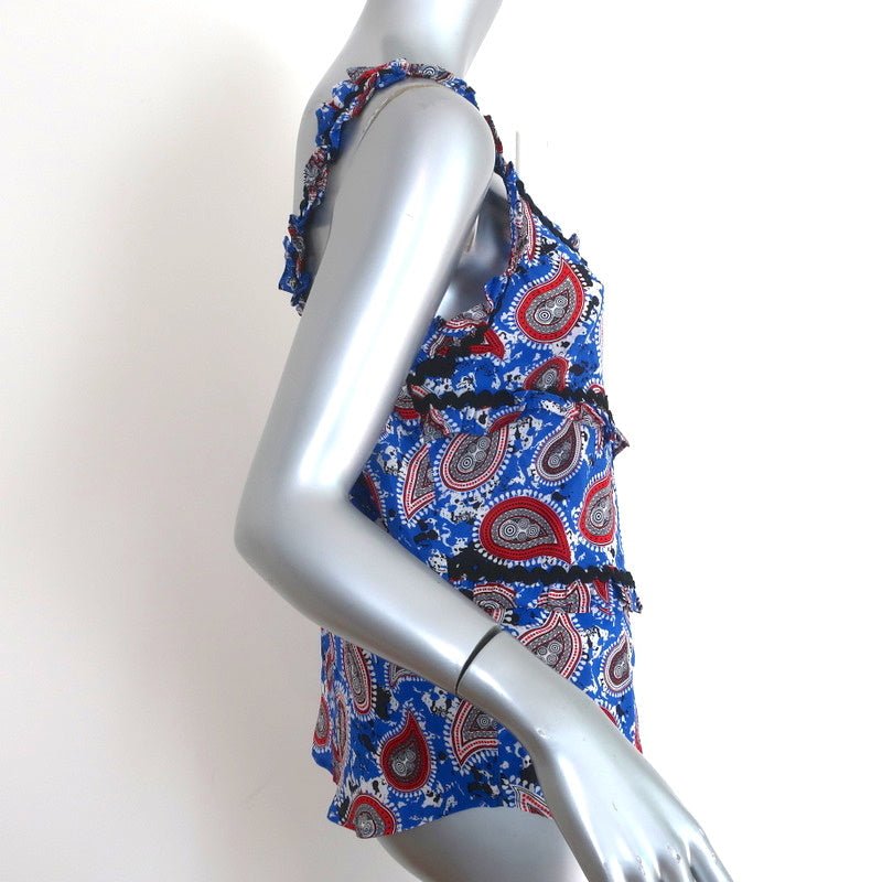 Dodo Bar Or Tank Top Lita Blue Paisley Print Silk Size 42 Sleeveless Blouse - Celebrity Owned