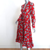 Dodo Bar Or Tie-Front Midi Dress Lennon Red Paisley Print Silk Size 42 - Celebrity Owned