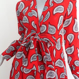 Dodo Bar Or Tie-Front Midi Dress Lennon Red Paisley Print Silk Size 42 - Celebrity Owned