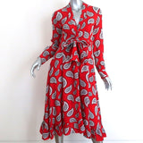 Dodo Bar Or Tie-Front Midi Dress Lennon Red Paisley Print Silk Size 42 - Celebrity Owned