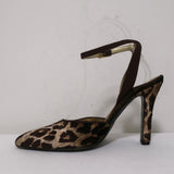 Dolce & Gabbana Ankle Strap Pumps Leopard Print Velvet Size 38 Pointed Toe Heel - Celebrity Owned