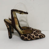 Dolce & Gabbana Ankle Strap Pumps Leopard Print Velvet Size 38 Pointed Toe Heel - Celebrity Owned