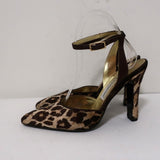 Dolce & Gabbana Ankle Strap Pumps Leopard Print Velvet Size 38 Pointed Toe Heel - Celebrity Owned