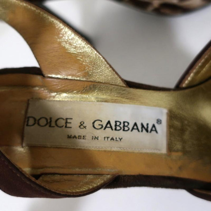 Dolce &amp; Gabbana Ankle Strap Pumps Leopard Print Velvet Size 38 Pointed Toe Heel - Celebrity Owned