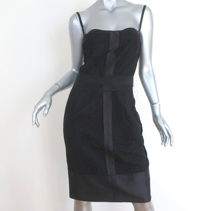 Dolce &amp; Gabbana Bustier Dress Black Taffeta-Trim Lace Size 42 - Celebrity Owned