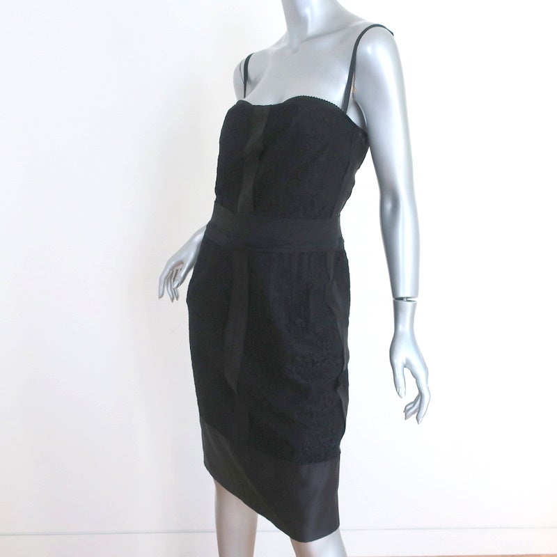 Dolce &amp; Gabbana Bustier Dress Black Taffeta-Trim Lace Size 42 - Celebrity Owned