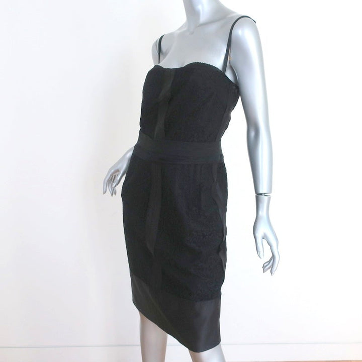 Dolce &amp; Gabbana Bustier Dress Black Taffeta-Trim Lace Size 42 - Celebrity Owned