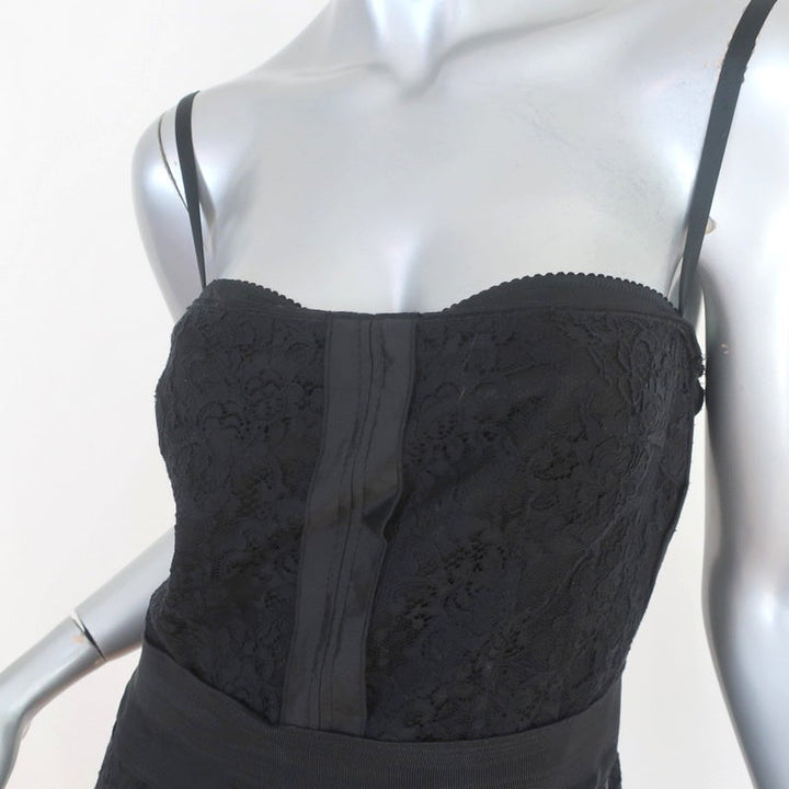 Dolce &amp; Gabbana Bustier Dress Black Taffeta-Trim Lace Size 42 - Celebrity Owned