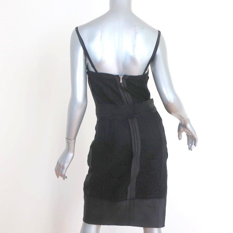 Dolce &amp; Gabbana Bustier Dress Black Taffeta-Trim Lace Size 42 - Celebrity Owned
