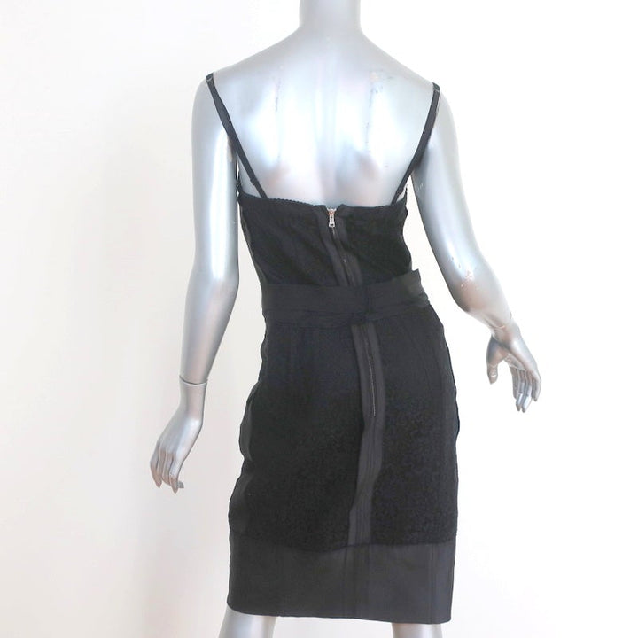 Dolce &amp; Gabbana Bustier Dress Black Taffeta-Trim Lace Size 42 - Celebrity Owned