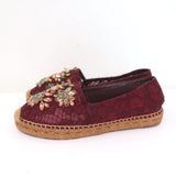 Dolce & Gabbana Crystal-Embellished Lace Espadrilles Bordeaux Size 37 - Celebrity Owned