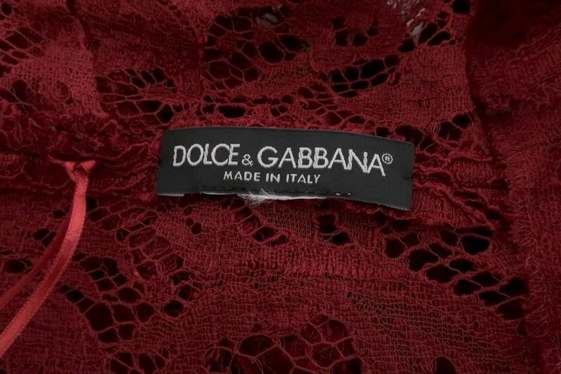 Dolce &amp; Gabbana Lace Dress Dark Red Size 40 Scoop Neck 3/4 Sleeve - Celebrity Owned