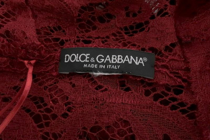 Dolce &amp; Gabbana Lace Dress Dark Red Size 40 Scoop Neck 3/4 Sleeve - Celebrity Owned