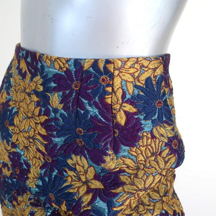 Dolce &amp; Gabbana Mini Skirt Purple/Gold Floral Lurex Jacquard Size 36 - Celebrity Owned