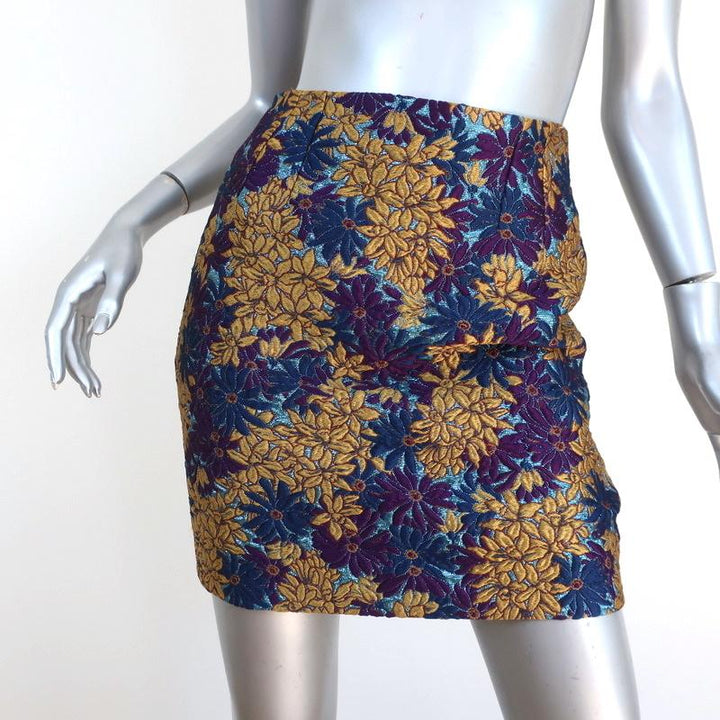 Dolce &amp; Gabbana Mini Skirt Purple/Gold Floral Lurex Jacquard Size 36 - Celebrity Owned