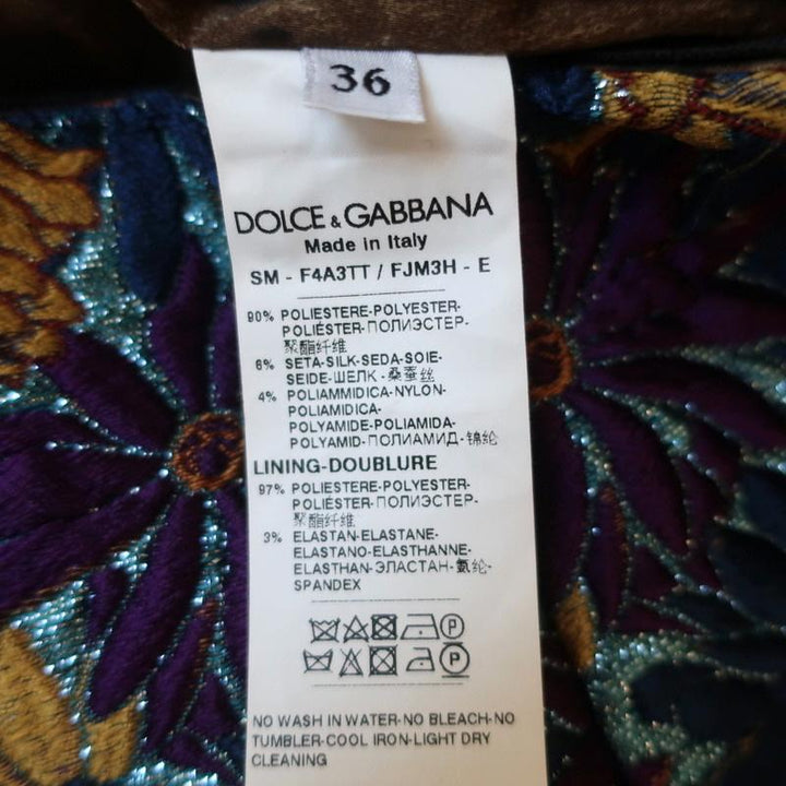 Dolce &amp; Gabbana Mini Skirt Purple/Gold Floral Lurex Jacquard Size 36 - Celebrity Owned