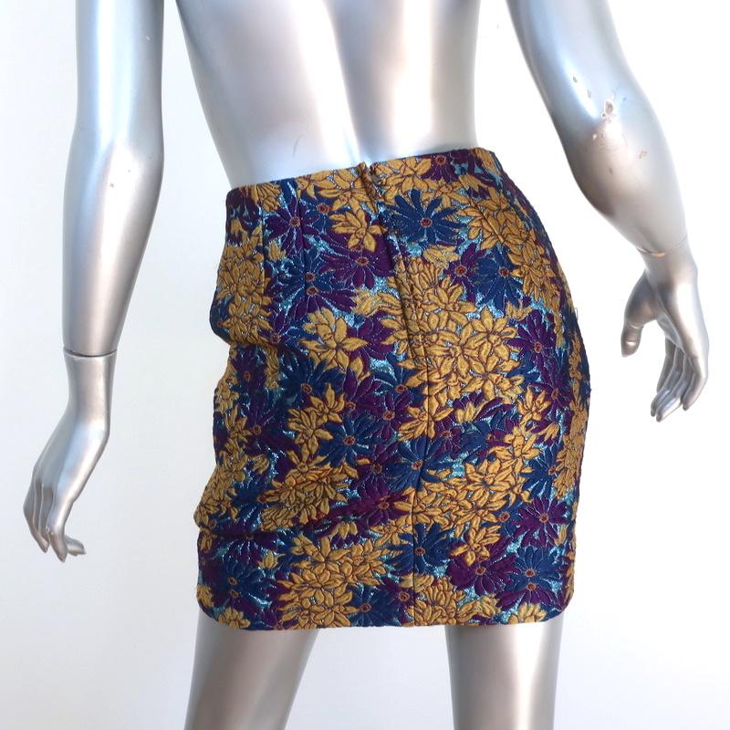 Dolce &amp; Gabbana Mini Skirt Purple/Gold Floral Lurex Jacquard Size 36 - Celebrity Owned