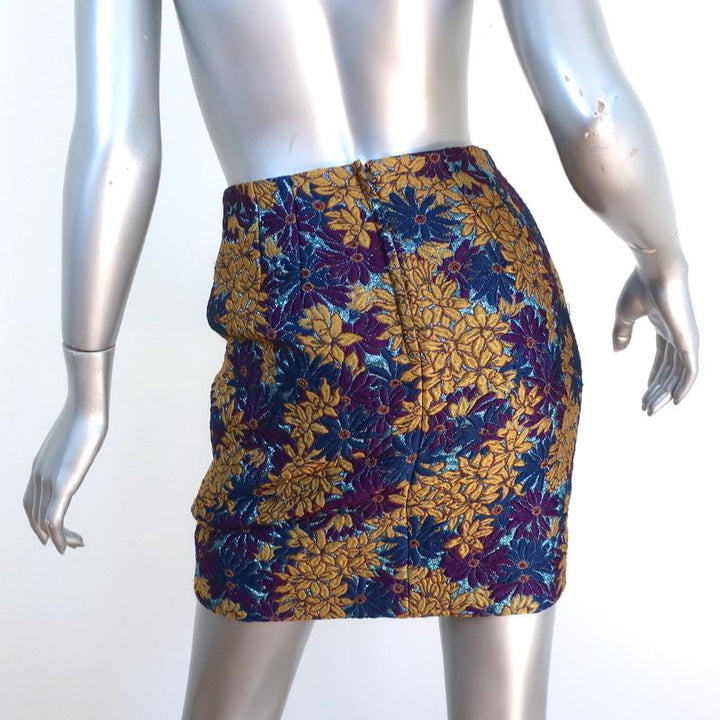Dolce &amp; Gabbana Mini Skirt Purple/Gold Floral Lurex Jacquard Size 36 - Celebrity Owned