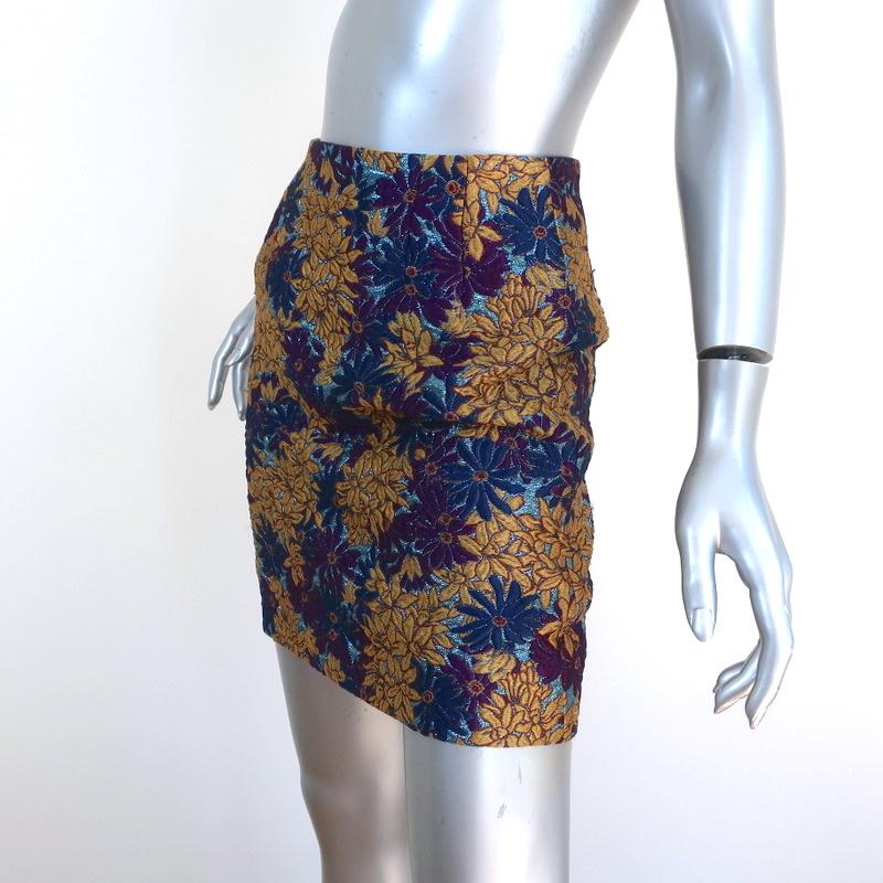 Dolce &amp; Gabbana Mini Skirt Purple/Gold Floral Lurex Jacquard Size 36 - Celebrity Owned