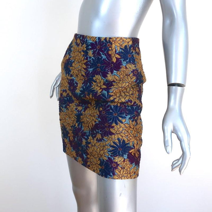 Dolce &amp; Gabbana Mini Skirt Purple/Gold Floral Lurex Jacquard Size 36 - Celebrity Owned
