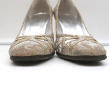 Dolce & Gabbana Pumps Gold Jacquard Lame Size 38 Cutout Heels - Celebrity Owned