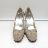 Dolce & Gabbana Pumps Gold Jacquard Lame Size 38 Cutout Heels - Celebrity Owned