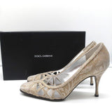 Dolce & Gabbana Pumps Gold Jacquard Lame Size 38 Cutout Heels - Celebrity Owned