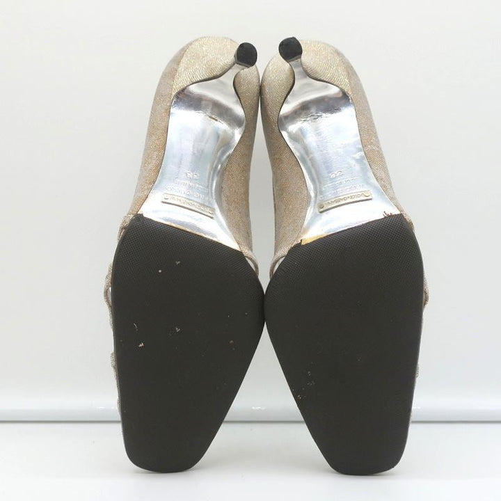 Dolce &amp; Gabbana Pumps Gold Jacquard Lame Size 38 Cutout Heels - Celebrity Owned