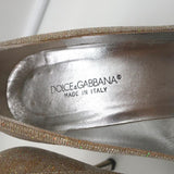 Dolce & Gabbana Pumps Gold Jacquard Lame Size 38 Cutout Heels - Celebrity Owned