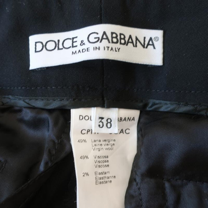 Dolce &amp; Gabbana Trousers Black Stretch Wool Size 38 Straight Leg Dress Pants - Celebrity Owned