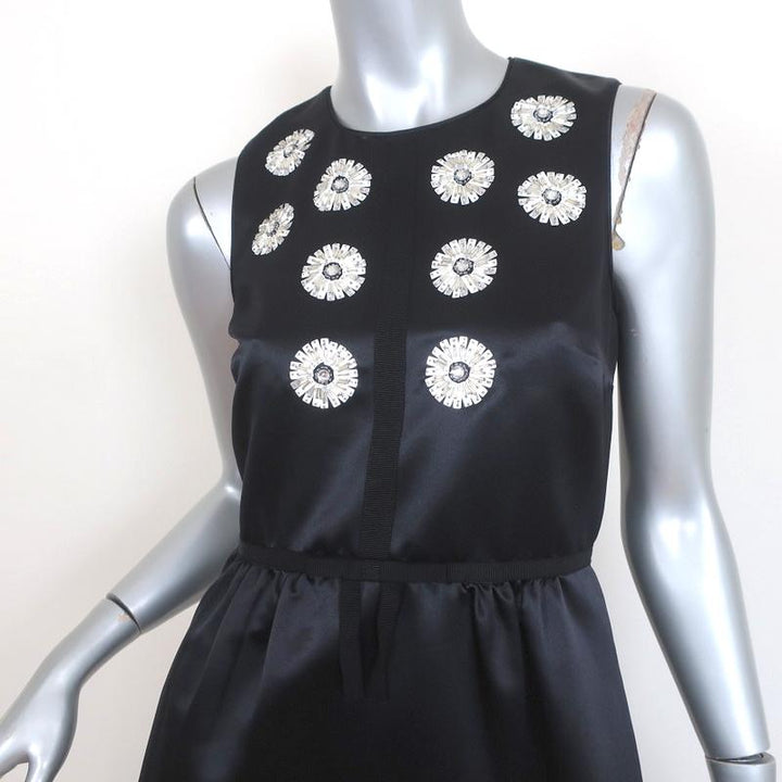 Draper James Crystal-Embellished Dress Black Satin Size 2 Sleeveless Mini - Celebrity Owned