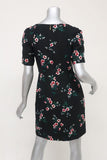 Draper James Dress Black Floral Print Crepe Size 2 Short Sleeve V-Neck Mini - Celebrity Owned