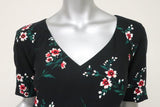 Draper James Dress Black Floral Print Crepe Size 2 Short Sleeve V-Neck Mini - Celebrity Owned