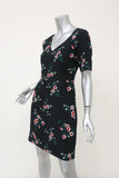 Draper James Dress Black Floral Print Crepe Size 2 Short Sleeve V-Neck Mini - Celebrity Owned