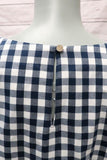 Draper James Gingham Bell Sleeve Top Navy/White Size 2 V-Neck Blouse NEW - Celebrity Owned