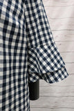 Draper James Gingham Bell Sleeve Top Navy/White Size 2 V-Neck Blouse NEW - Celebrity Owned