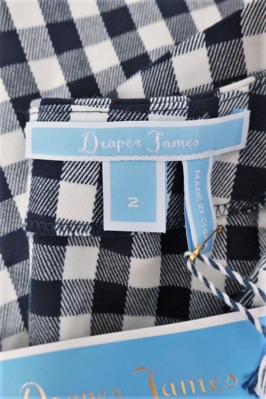Draper James Gingham Bell Sleeve Top Navy/White Size 2 V-Neck Blouse NEW - Celebrity Owned