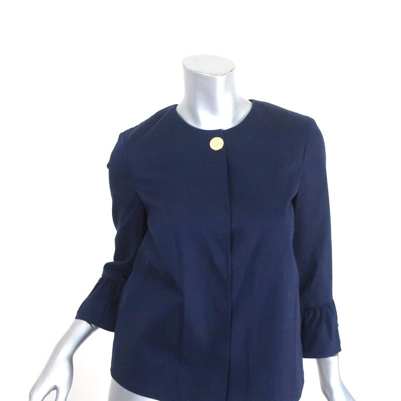 Draper James Peplum Sleeve Jacket Navy Cotton Size Extra Small NEW - Celebrity Owned