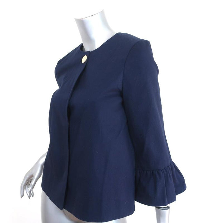 Draper James Peplum Sleeve Jacket Navy Cotton Size Extra Small NEW - Celebrity Owned