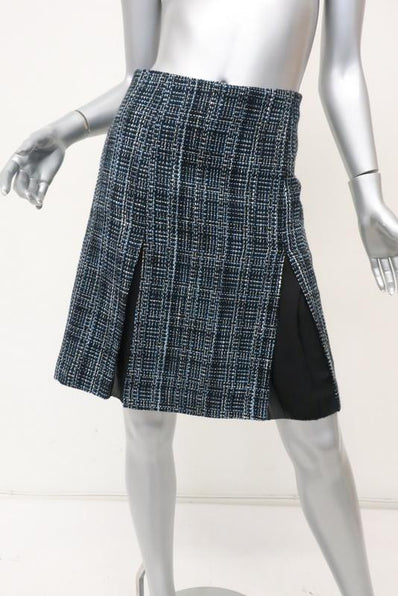 Draper James Susannah Tweed Skirt Blue/Black Size 2 Pleated A-Line - Celebrity Owned