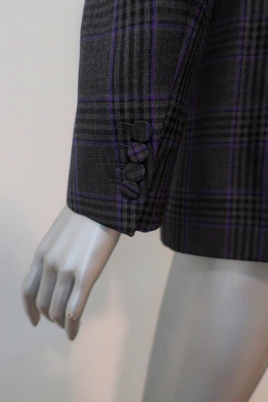Dries Van Noten Blazer Gray/Purple Checked Wool Size 34 Two-Button Jacket - Celebrity Owned