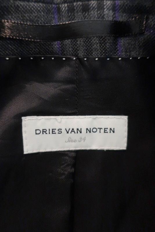 Dries Van Noten Blazer Gray/Purple Checked Wool Size 34 Two-Button Jacket - Celebrity Owned