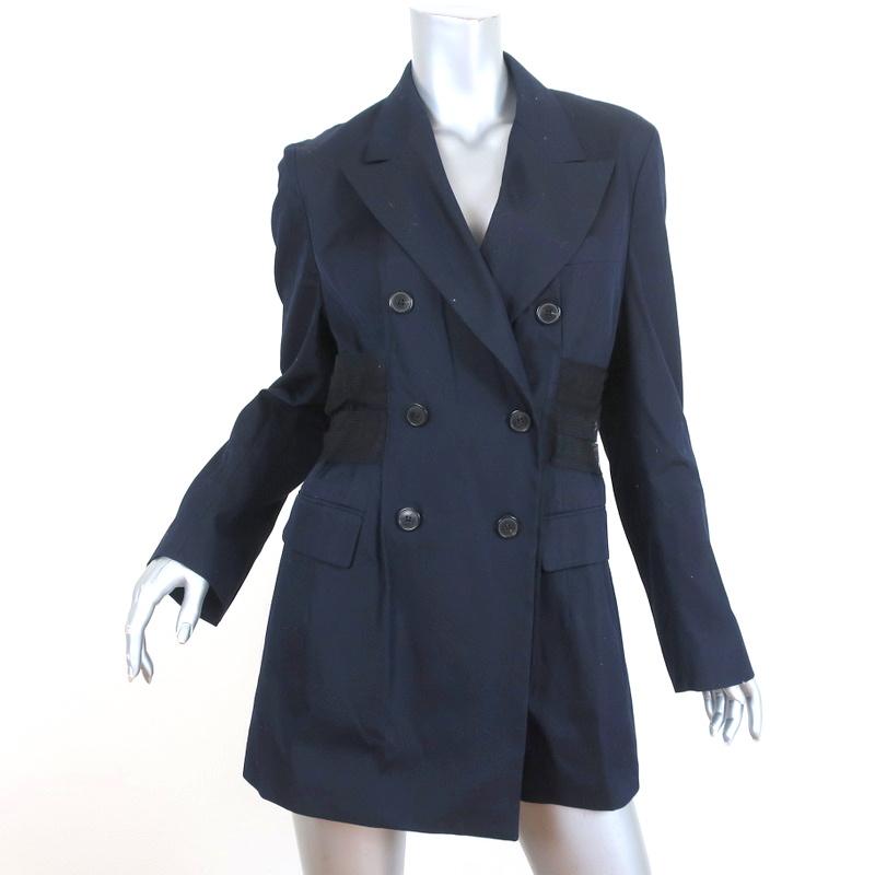 Dries Van Noten Blazer Navy Tulle-Trim Cotton Size 40 Double Breasted Jacket - Celebrity Owned