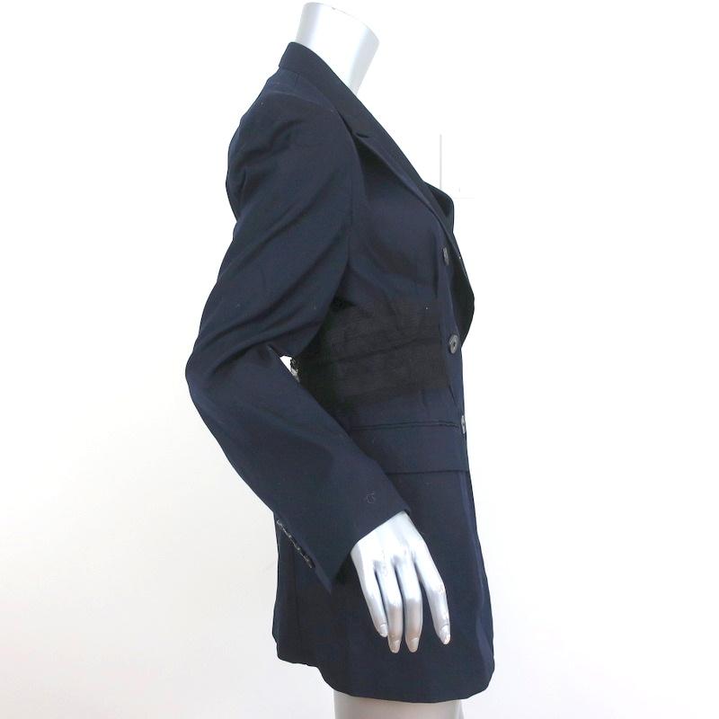 Dries Van Noten Blazer Navy Tulle-Trim Cotton Size 40 Double Breasted Jacket - Celebrity Owned