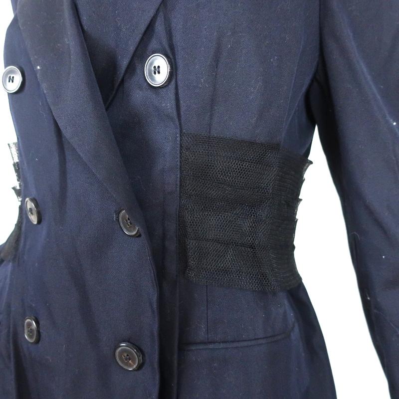 Dries Van Noten Blazer Navy Tulle-Trim Cotton Size 40 Double Breasted Jacket - Celebrity Owned