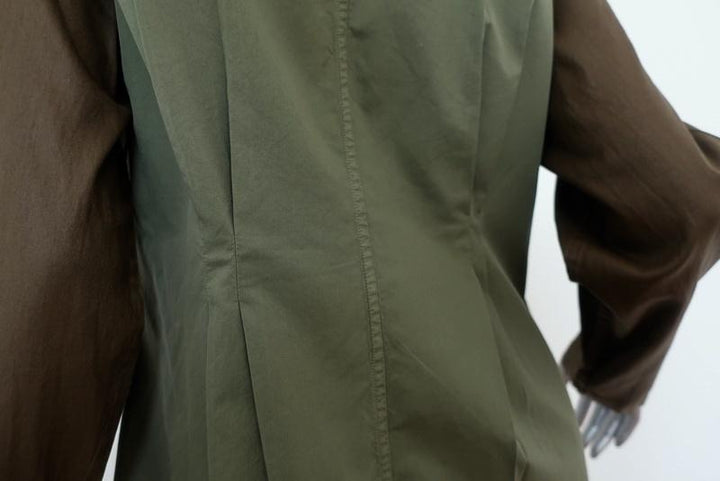 Dries Van Noten Contrast Sleeve Army Shirt Olive Cotton Size 44 Long Sleeve Top - Celebrity Owned